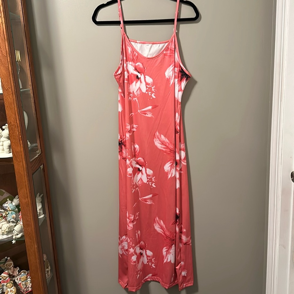 Floral print, tea length slip dress
